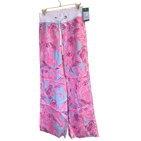 NWT Lilly Pulitzer Linen Beach Palazzo Pants XS/S Love Birds MSRP$128 RARE print - Picture 9 of 12